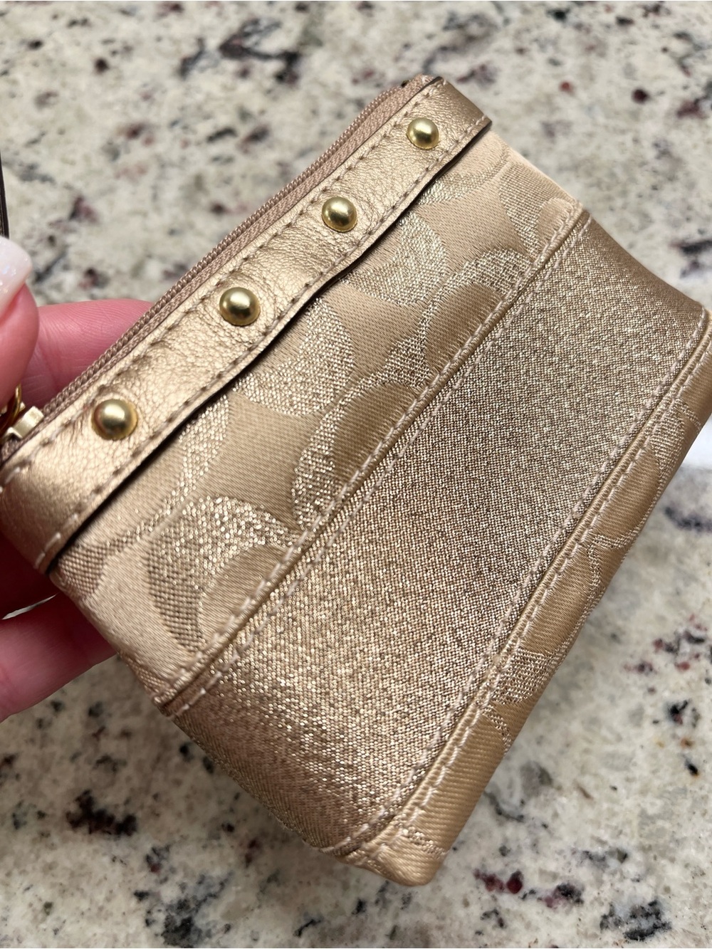 Coach Signature Striped Studded Mini Skinny Zippered Card Case with Key Fob NWOT - Picture 6 of 9